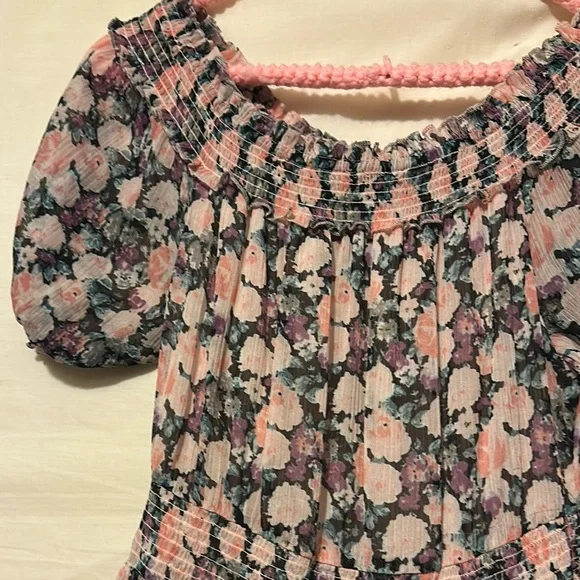 Colorful Pastel Floral Maxi Ruched Sundress w/ Puffed Sleeves Size Small - Picture 5 of 9